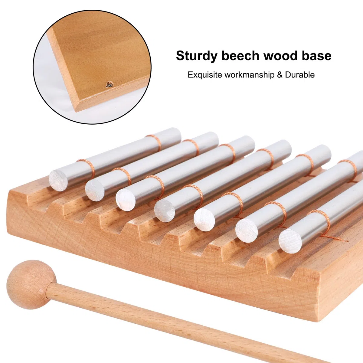 LIEKE Klangheilung Chime 7 Ton Klangstab für Yoga Meditation, Holz Hand Glockenspiel Glocken Percussion Instrument