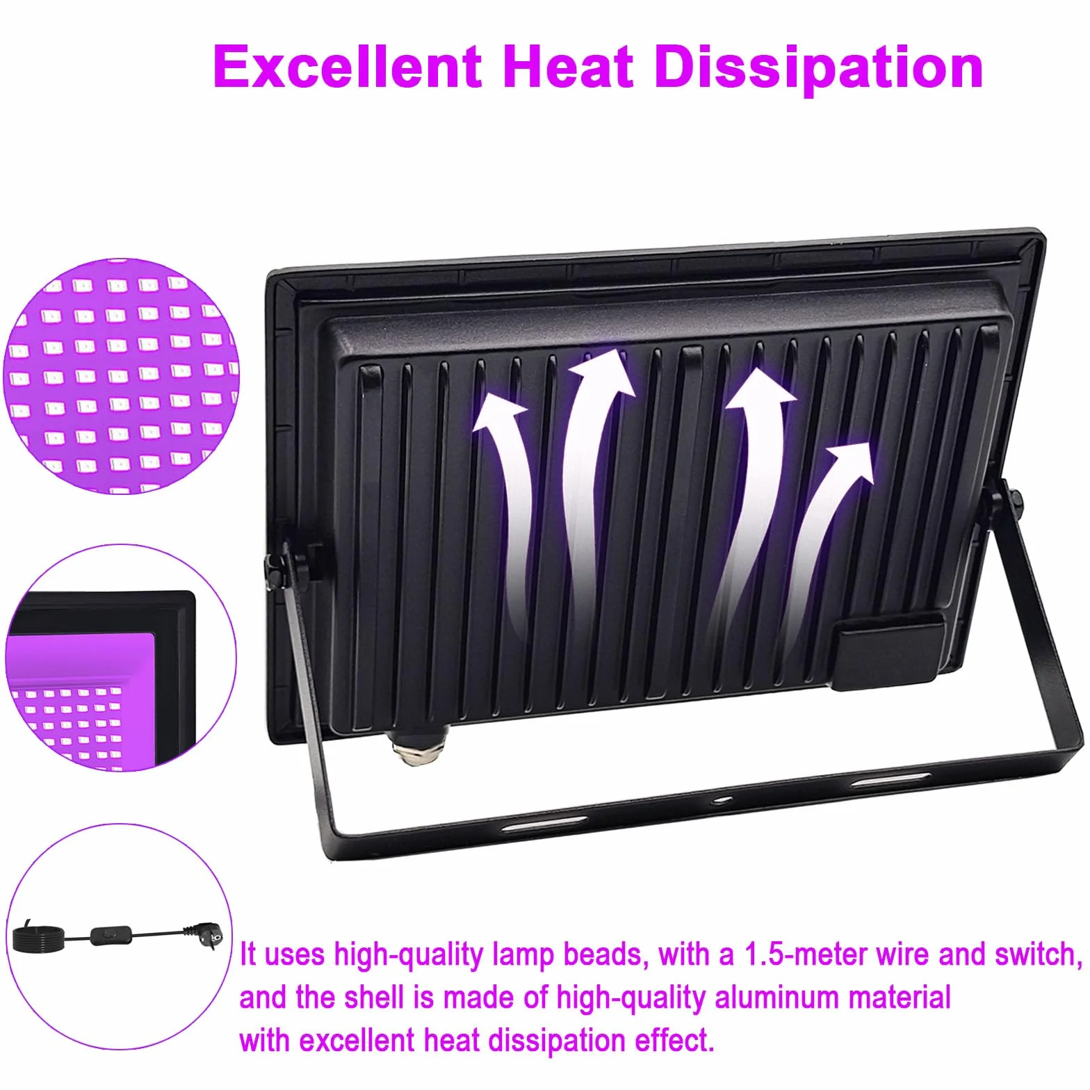 2 Stück 50W LED Schwarzlicht Strahler, IP66 UV Schwarzlicht Fluter, 395-400nm LED UV Strahler, UV Licht mit Schalter für Halloween Dekorationen, Party Deko, Weihnachten, Neon Glühparty, Körperbemalung