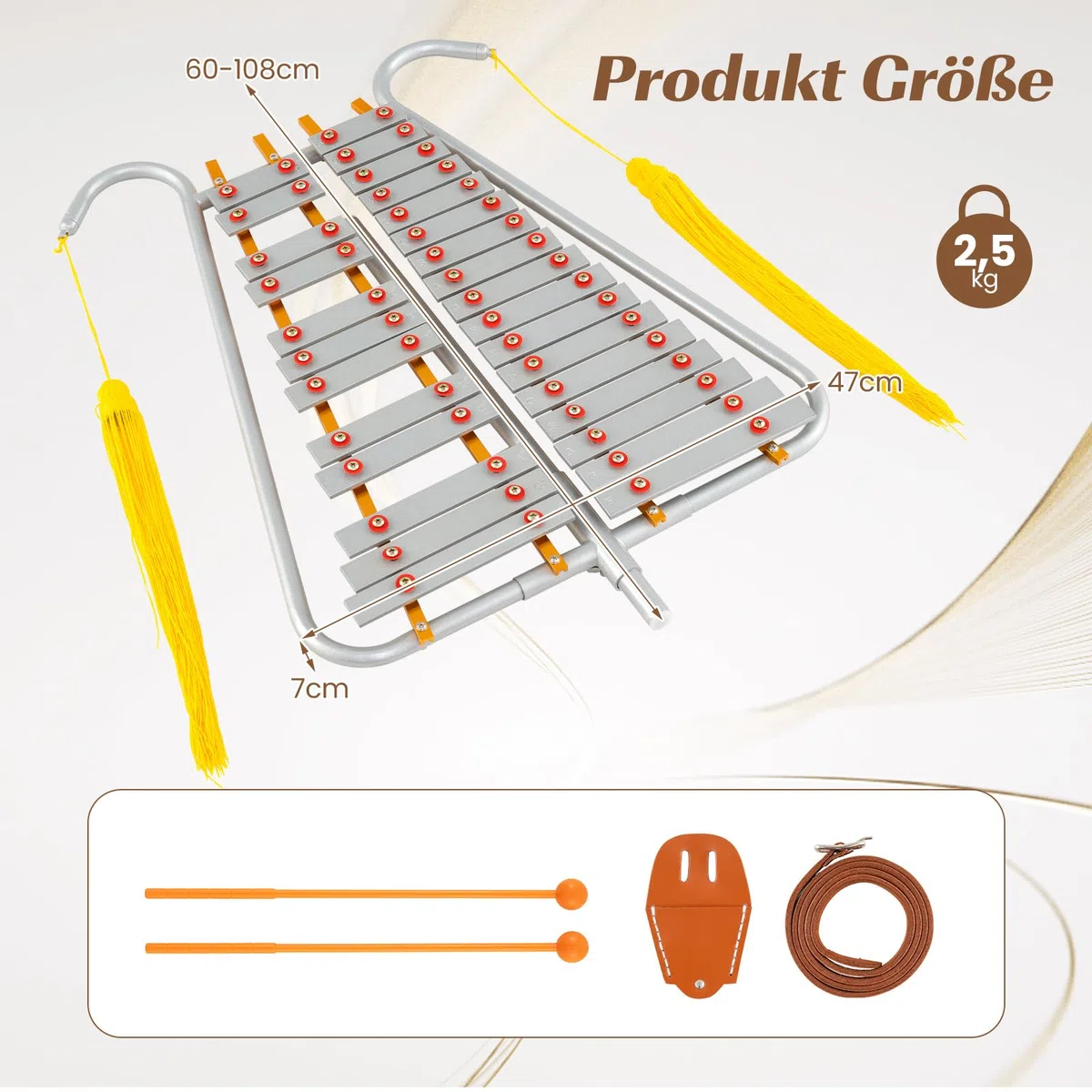 COSTWAY 29 Noten Glockenspiel, Aluminium Marsch-Xylophon mit verstellbarem Griff, 2 Schlägeln, Gürtelclip und Gürtel, Percussion Instrument, Metallophon für Erwachsene