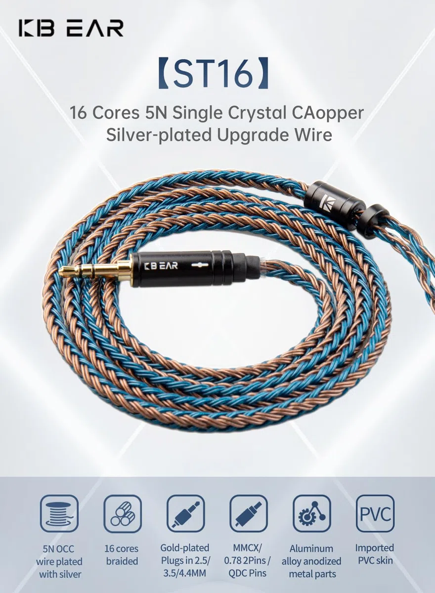 KBEAR ST16 HiFi-In-Ear-Monitor-Upgrade-Kabel, 5N-Einkristall, mit Splitter, IEM-Kopfhörer-Wechselkabel, QDC für ZSN PRO, ZSN PRO X, ZS10 PRO, ZS10 PRO X, AS16PRO, PR2 (4,4 mm QDC, braun und blau)