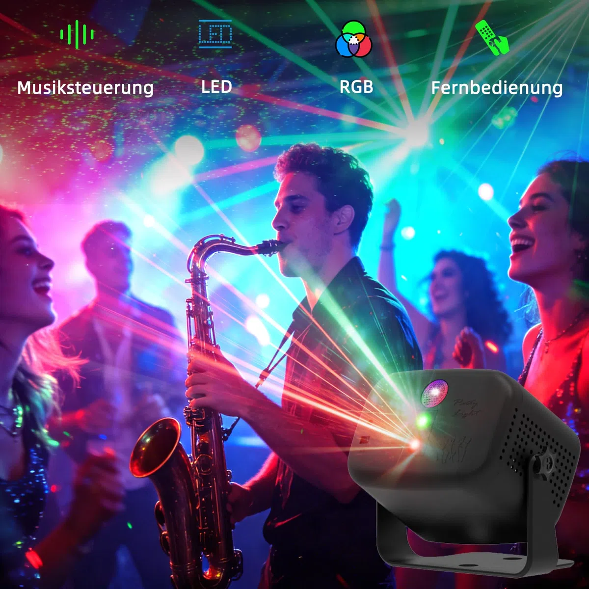 LED Disco Partylicht RGB Musikgesteuert, Kompakt Tragbar mit Fernbedienung, LED Strobe Licht für Zimmer, Karaoke, Weihnachten, Halloween, Hochzeit und Indoor-Feiern