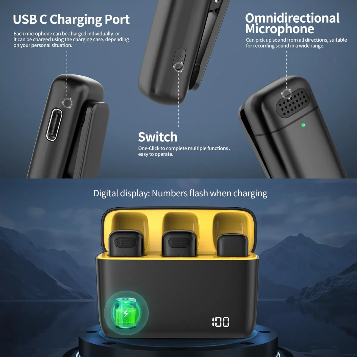 Kabelloses Mikrofon mit Ladehülle für iPhone, iPad, Android, USB-C Lavalier Mikrofon Rauschunterdrückung Ansteckmikrofon für Aufnahmen, YouTube, Facebook, TikTok, Vlog Livestream,Plug and Play
