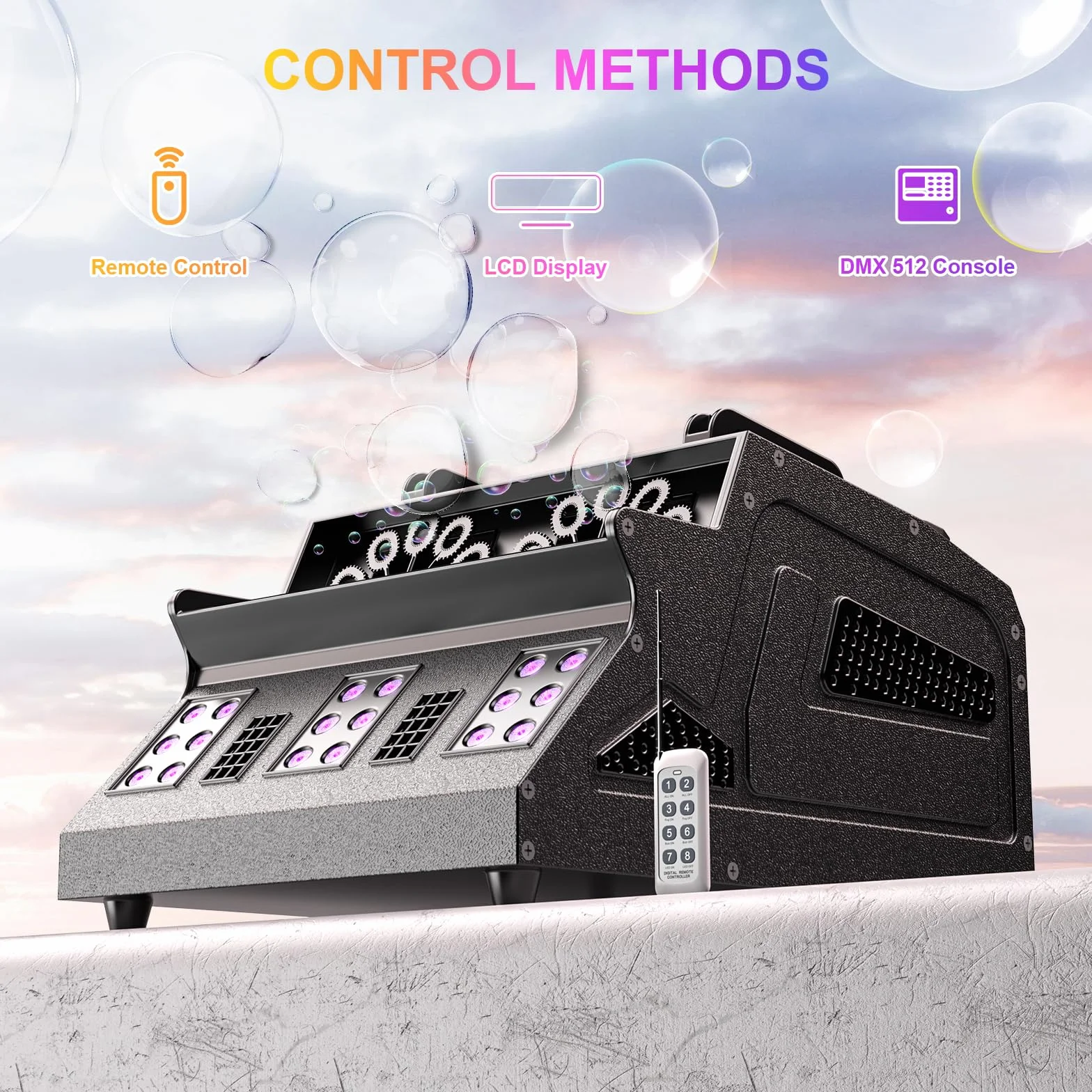 1500W Rauchblasenmaschine mit Fernbedienung, 18 RGB LED d-mx512 Unterstützung Unabhängig Gesteuerter Nebelblasenmaschine für Hochzeiten Bühnen Party Halloween Weihnachten