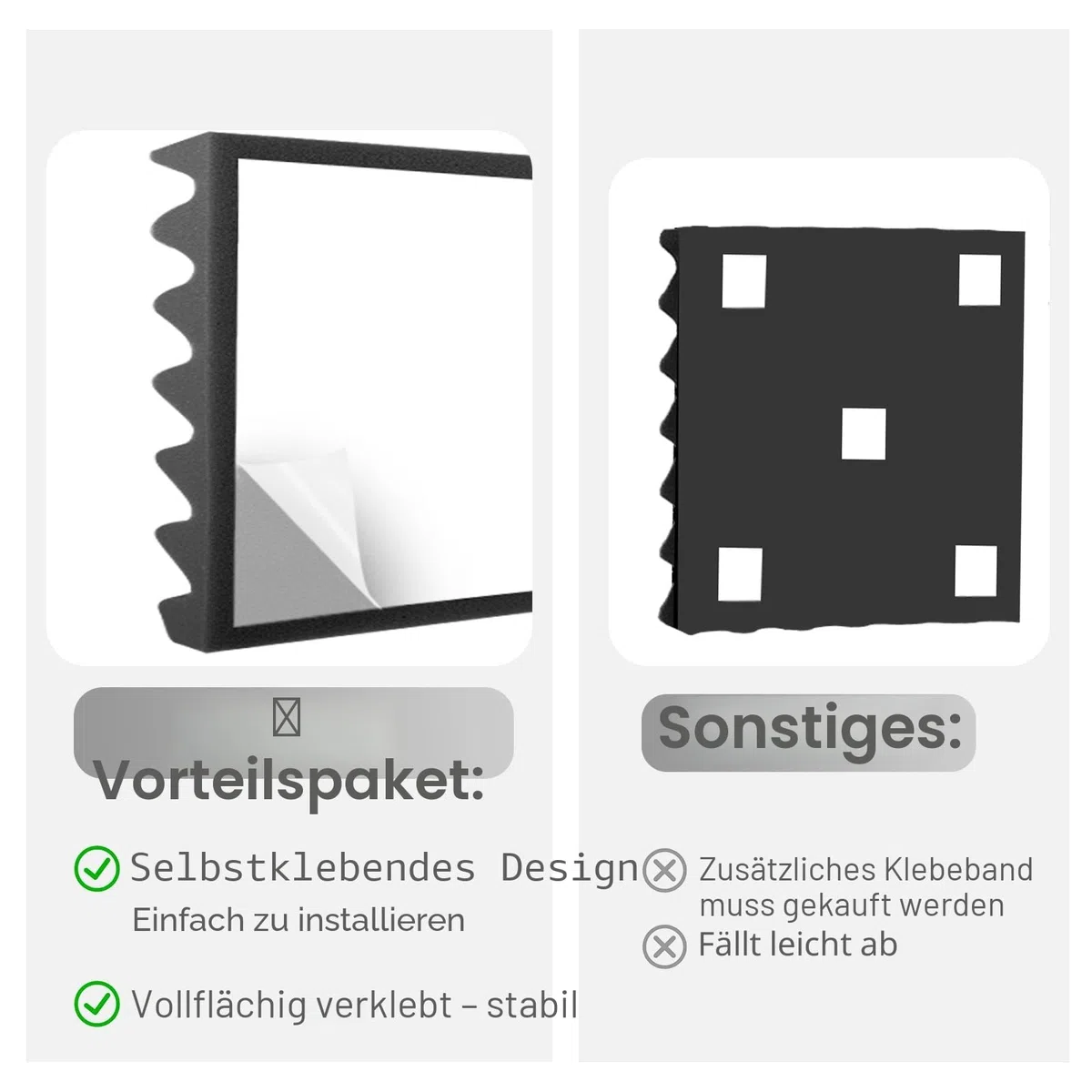 JBER 12 Stück Akustikpaneele Selbstklebend, Schallschutzplatten 30 x 30 x 3 cm, Hochdichte Akustikschaumstoff Wandpaneele für Aufnahmestudio, Heimbüro, Schlafzimmer, Spielzimmer