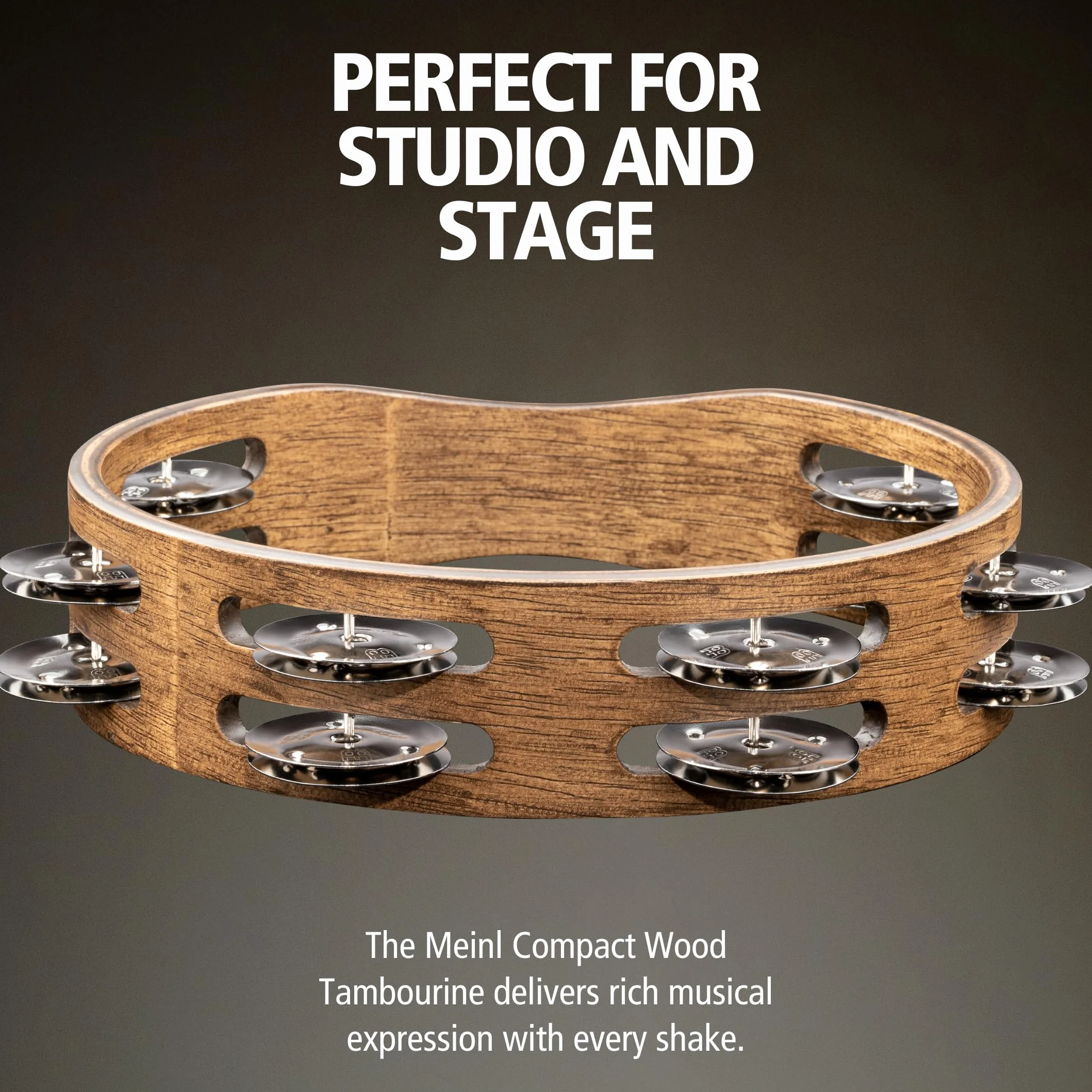 Meinl Percussion Compact Wood Tambourine - 2-reihiges Tamburin - Durchmesser 8 Zoll - Siam Eiche / Stahl, Walnut Brown/ Natur (CTA2WB)
