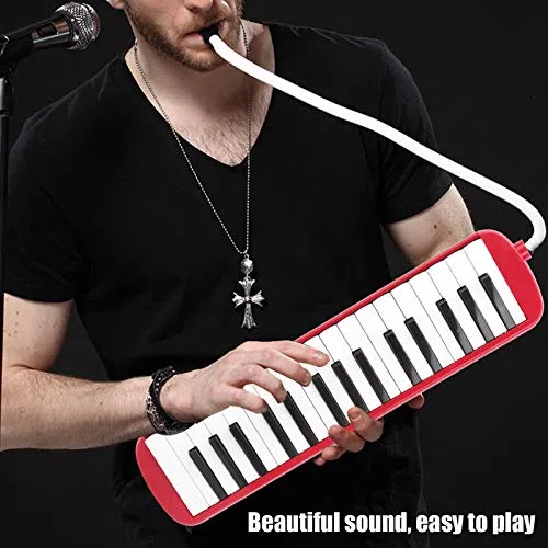 32 Tasten Melodica Air Piano Keyboard Musikinstrument mit Tragetasche und Kurzem Mundstück (Rot)