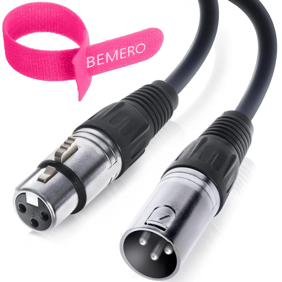 BEMERO DMX Kabel 12m inkl. Klettkabelbinder, 3-Pin XLRf auf XLRm, 110 Ohm, schwarz