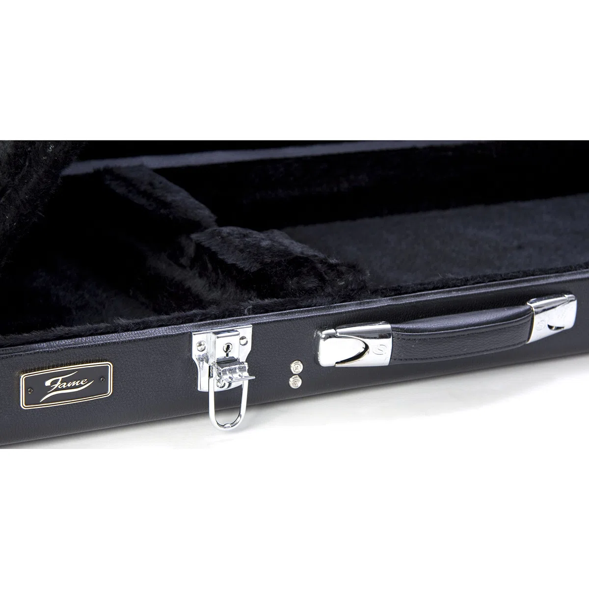 Fame EB-1 Electric Bass Case, Schwarz, Wetterfest, E-Bass Koffer mit Polsterung, Zubehörfach, Passend für J-, P-, MM-Style Bässe, Robuste Metallschnallen, Ideal für den Einsatz on the Road