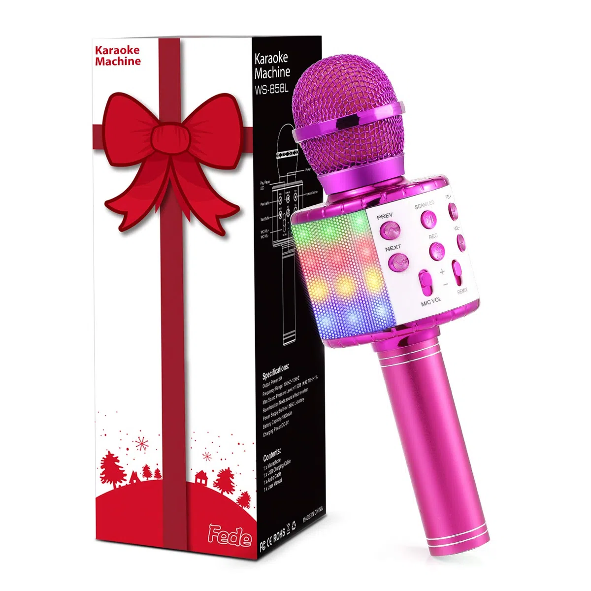 Fede Karaoke Mikrofon, Drahtloses Bluetooth Mikrofon für Kinder, Lustige Geschenke Spielzeug für Teenager Mädchen Jungen, Tragbares KTV Lautsprecher Recorder für Smartphone PC