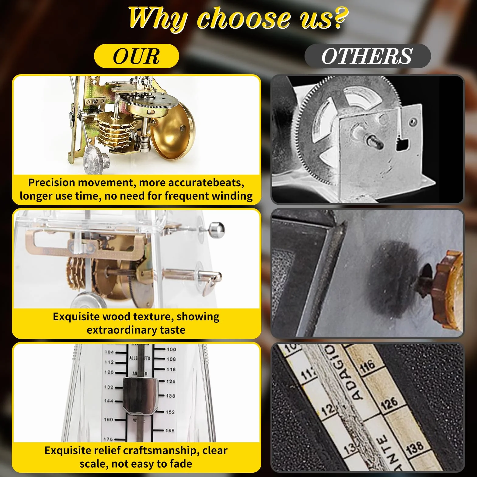 Mechanisches Metronom für Klavier Violine Gitarre Bass, Universales Hochpräzises Metronom, Transparent Hochpräzises Metronom Mechanisches, Lauter Klang, Track Beat und Tempo