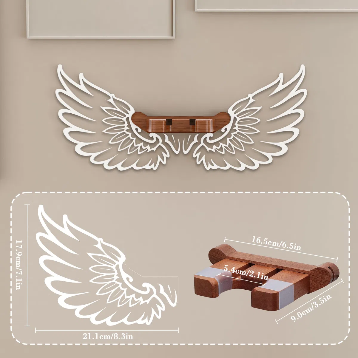 CoolGift Mart Gitarrenständer Wandhalterung mit leuchtenden Engelsflügeln, Acryl hölzerne Gitarre Aufhänger Regal mit USB betrieben, für akustische elektrische Bass Ukulele