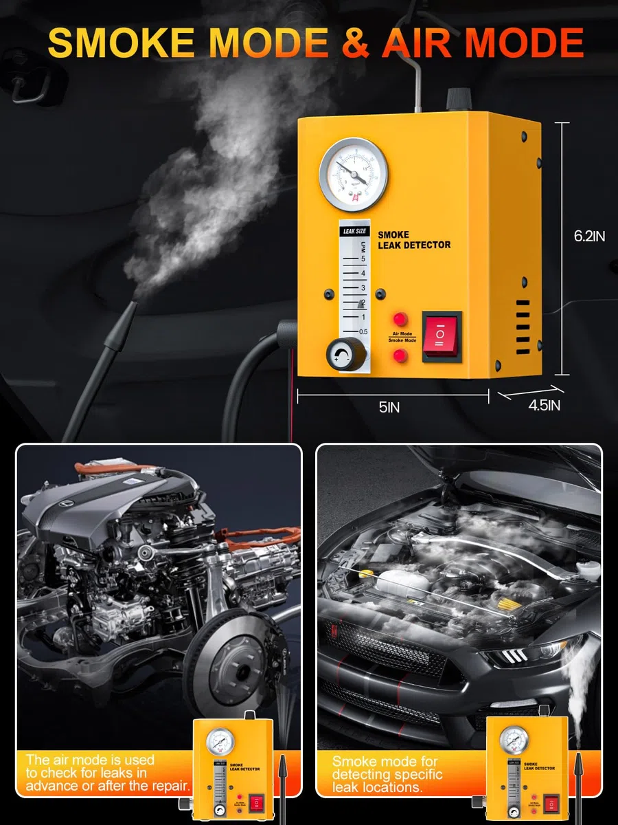GODIAG SL300 Pro KFZ-Rauchprüfgerät mit Manometer & Durchflussmesser Gelb | 12V SL300 PRO Rauchprüfgerät mit regelbarem Durchflussmesser: Findet präzise & sicher Vakuum- & EVAP-Lecks am Auto.