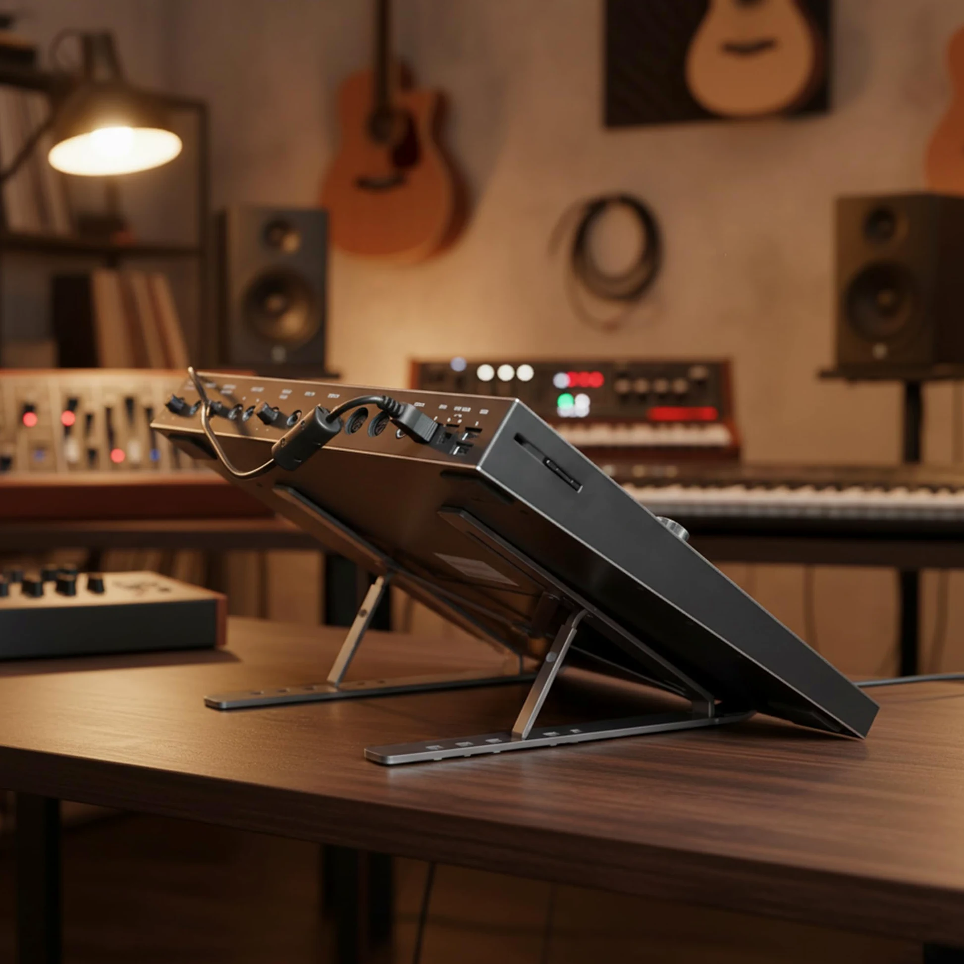 Musiin Einstellbarer Ständer für Drum-Controller-Audiogeräte,kompatibel mit Native Instruments Maschine Plus Mk3,Akai MPC Sample, Behringer X-Touch,verstellbarer Aluminium-Klappständer für Heimstudio