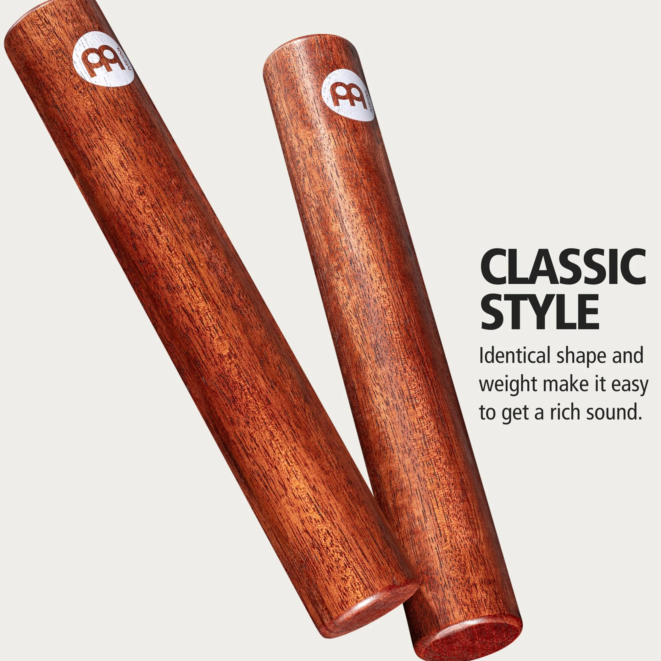 Meinl Percussion Wood Claves Instrument - 1 Paar zylindrische Klanghölzer - Musikinstrument - Indische Walnuss, Natur (CL4IW)
