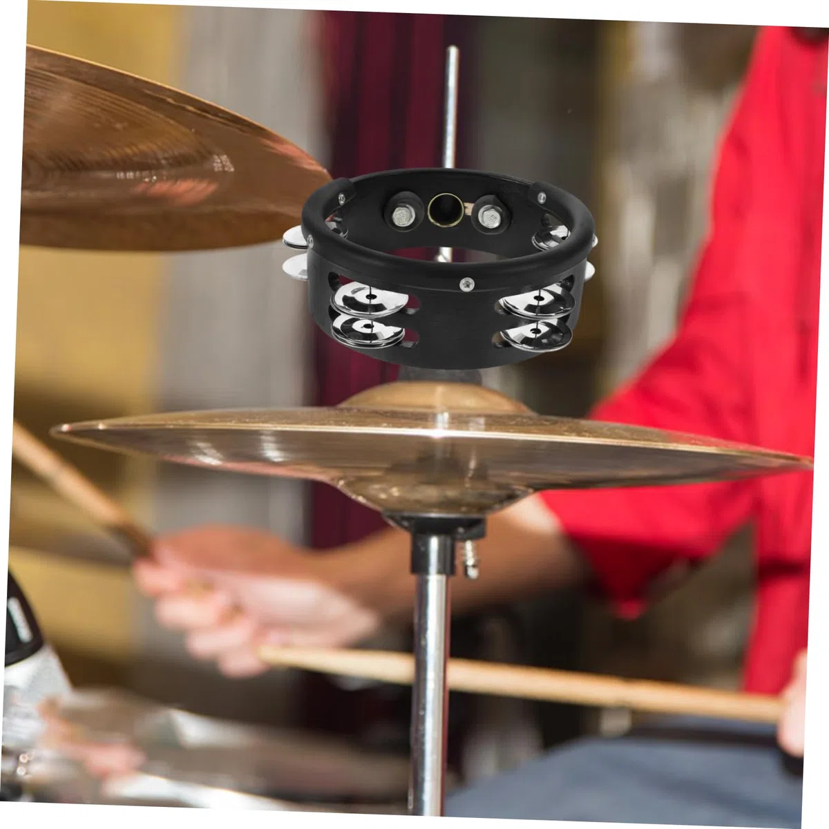 Vaguelly Rund Geformtes Tamburin und Metall mit Einfacher Befestigung für Schlagzeug Zubehör Musikinstrument für Hi Hat und Percussion Performance