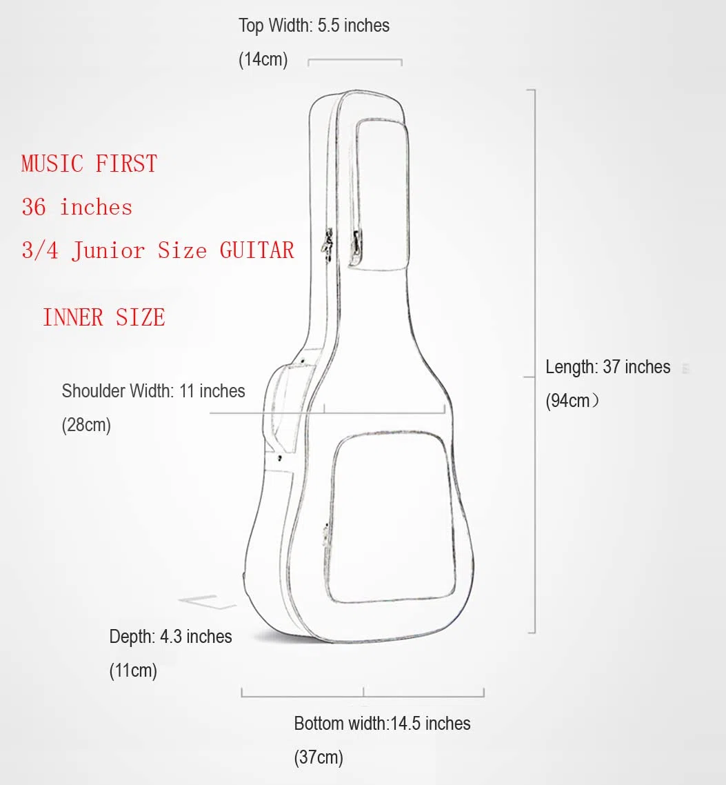 MUSIC FIRST Gepolsterter Gitarrenkoffer im Landhausstil, 91,4 cm, Reise-Gitarrentasche, 91,4 cm (91,4 cm) Gitarren-Rucksack (passend für 91,4-94 cm, 3/4 Junior-Gitarre, überprüfen Sie Foto Nr. 2 und