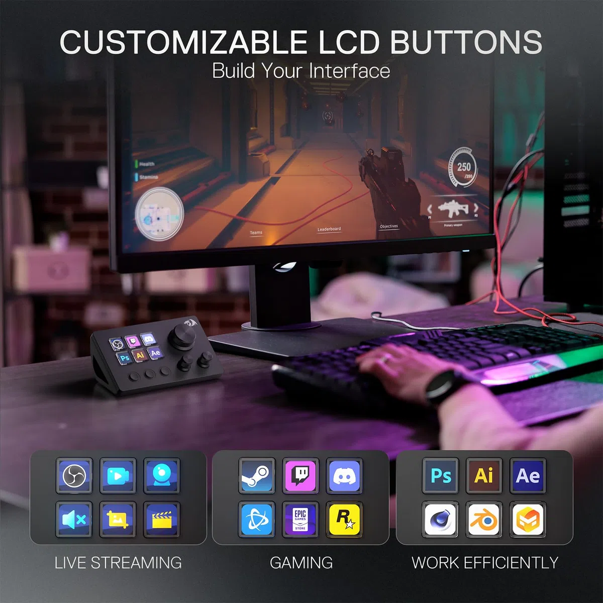 Redragon SS551 Stream Controller– All-in-One-Makro-Pad, LCD-Tasten und Drehregler, Stream-Station für Content-Ersteller, Streaming, Gaming – kompatibel mit PC und Mac