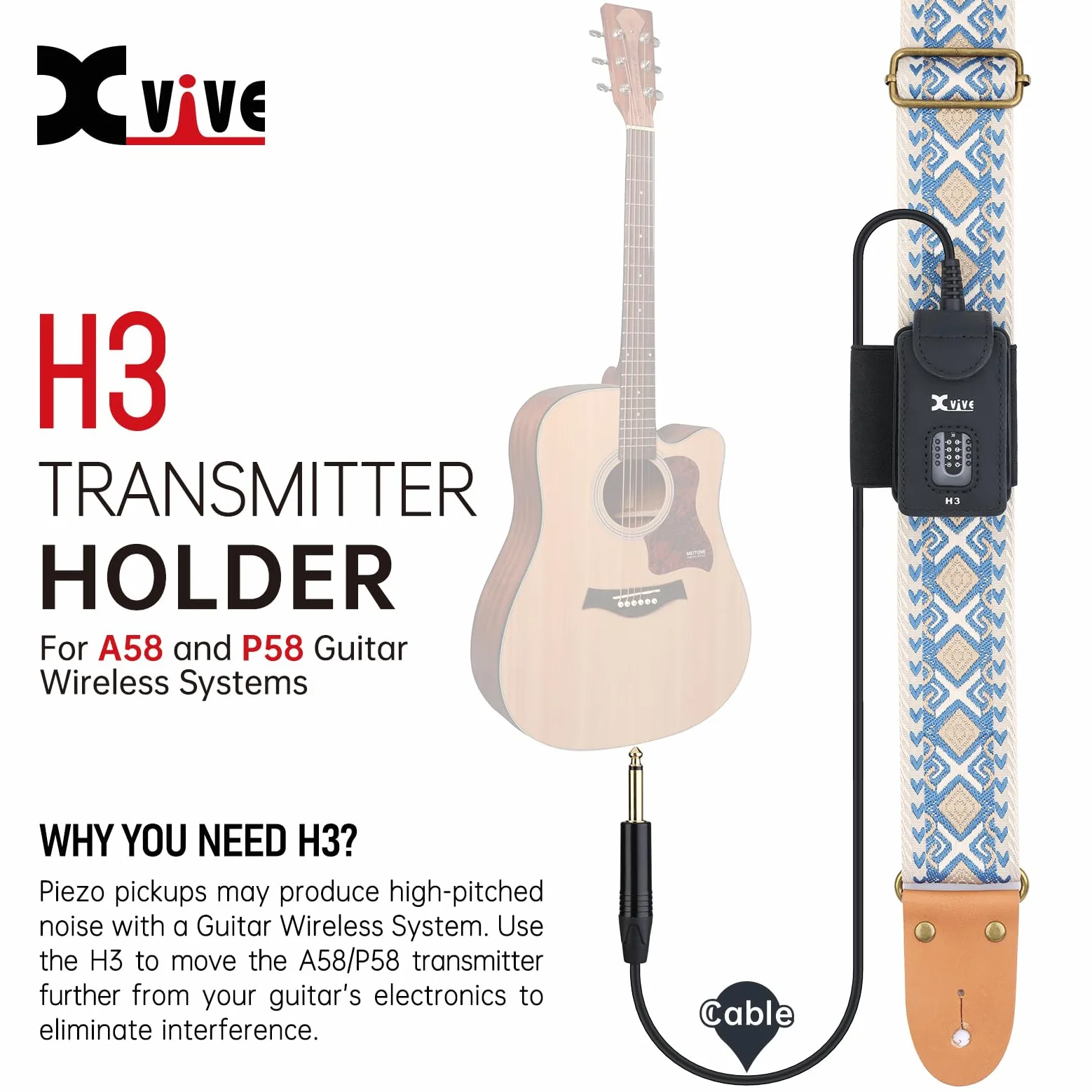 XVive H3 Transmitter Holder for A58 or P58 Guitar Wireless Systems