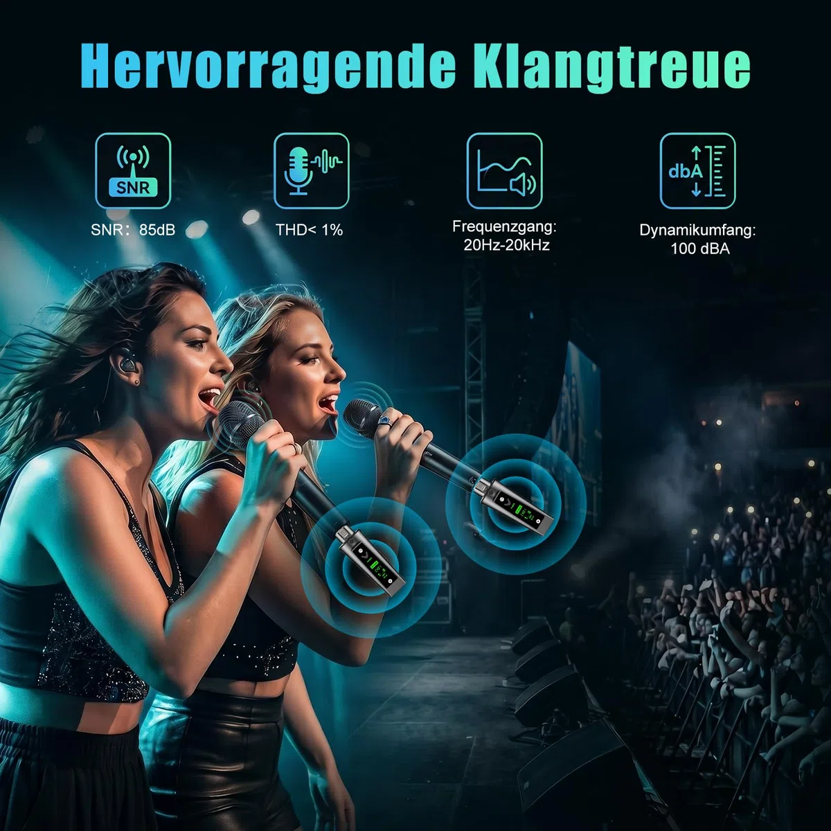 Aveek Kabelloses XLR-Sender/Empfänger für dynamisches Mikro,60 m Reichweite | <2 ms Latenz,stabiles Signal,12 h Akkulaufzeit, automatisches Pairing, Adapter für Mischpult, PA-Anlage, Kirche,Bühne,Audio
