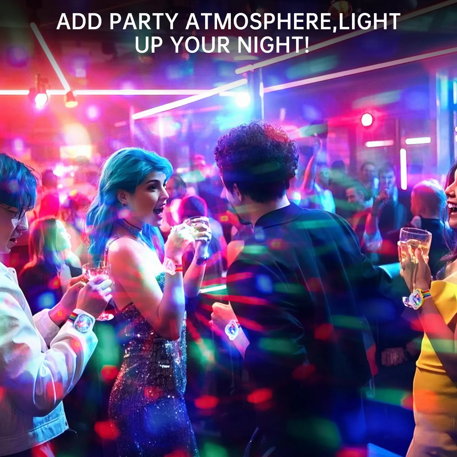Disco Ball Licht, Tragbare Mini Tragbare LED Lampe Nacht Stroboskop Uhr Armband USB Aufladen Sprachgesteuert mit Saugnapf für Party Auto Tanzen DJ Club(Rosa/Gelb/Blau/Weiß)