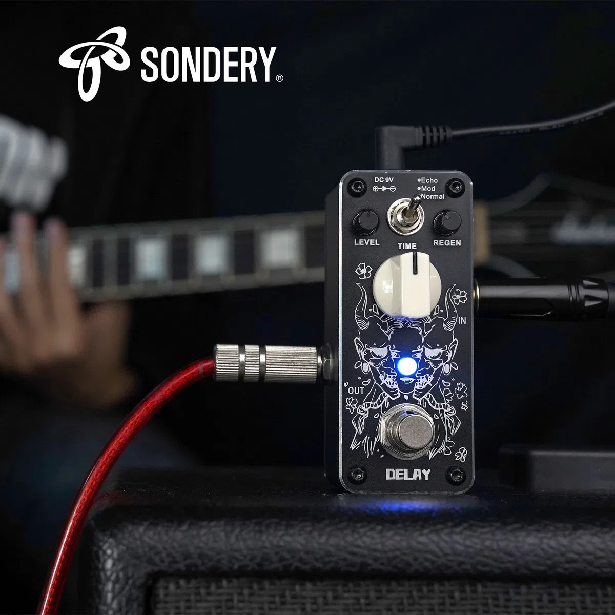 Sondery Digital Delay Gitarren effekt pedal - True Bypass, 3 Modi der Echo-Modulation und Normal - Mini-Größe mit Art-Design auf Aluminium-Hartschale oben und Diamantschliff entlang der Kante