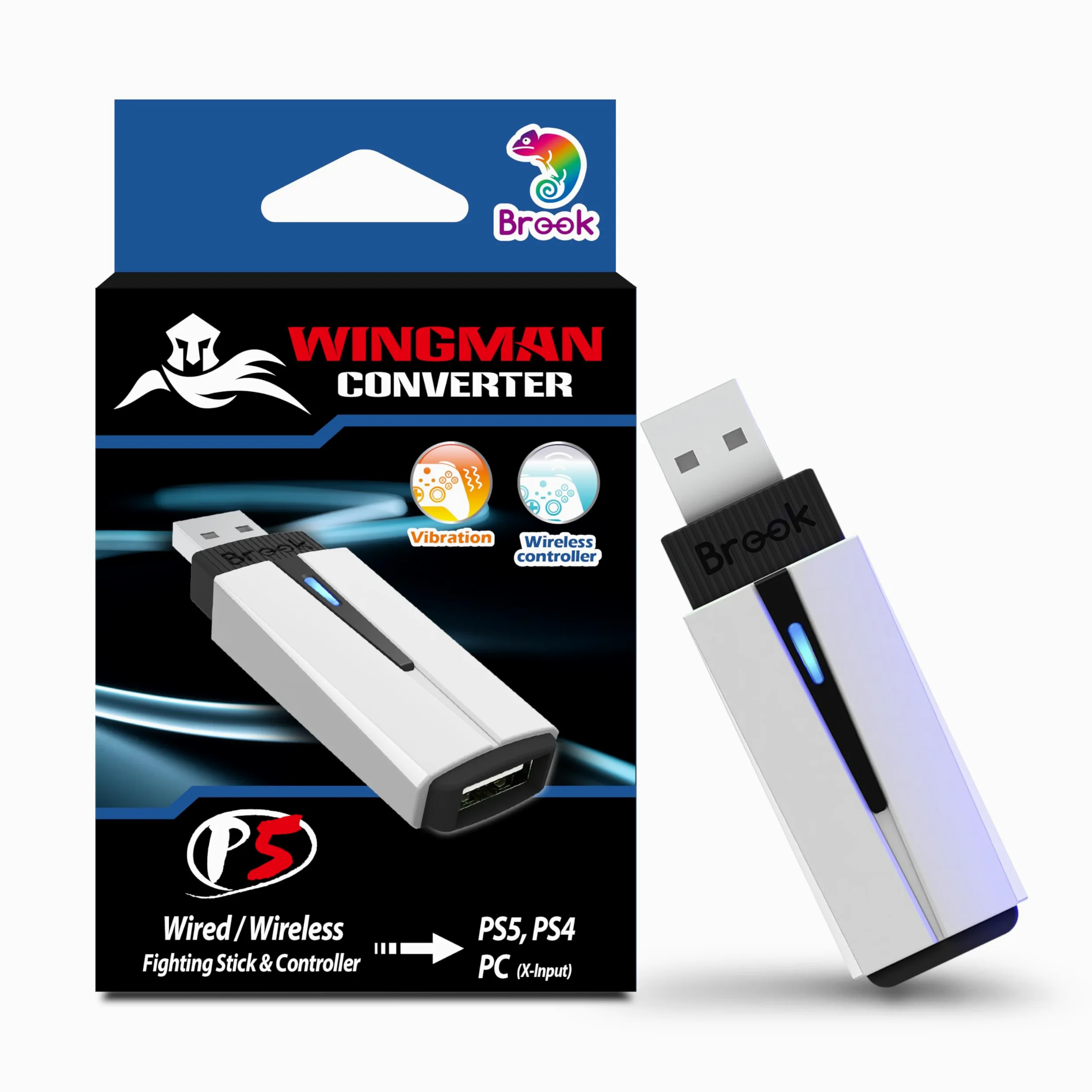 Brook Wingman P5 P4 PC Game Controller Konverter unterstützt drahtlosen und kabelgebundenen Controller, Vibration und Bewegungserkennung mit sechs Achsen, Turbo, Makro und Neuzuweisung