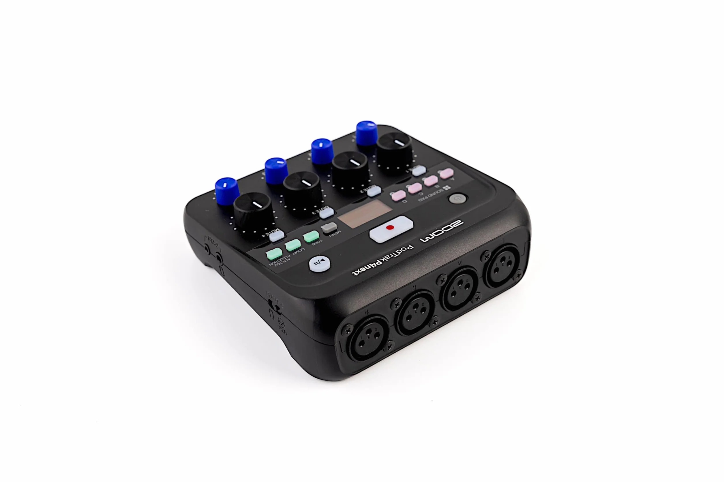 ZOOM PodTrak P4next Podcast-Recorder, 4 XLR Mikrofoneingänge, 4 Kopfhörerausgänge, KI-Rauschunterdrückung, Ton- und Comp-Effekte, Telefoneingang, Sound-Pads, Aufnahme auf SD, Batterie o. USB-Netzteil
