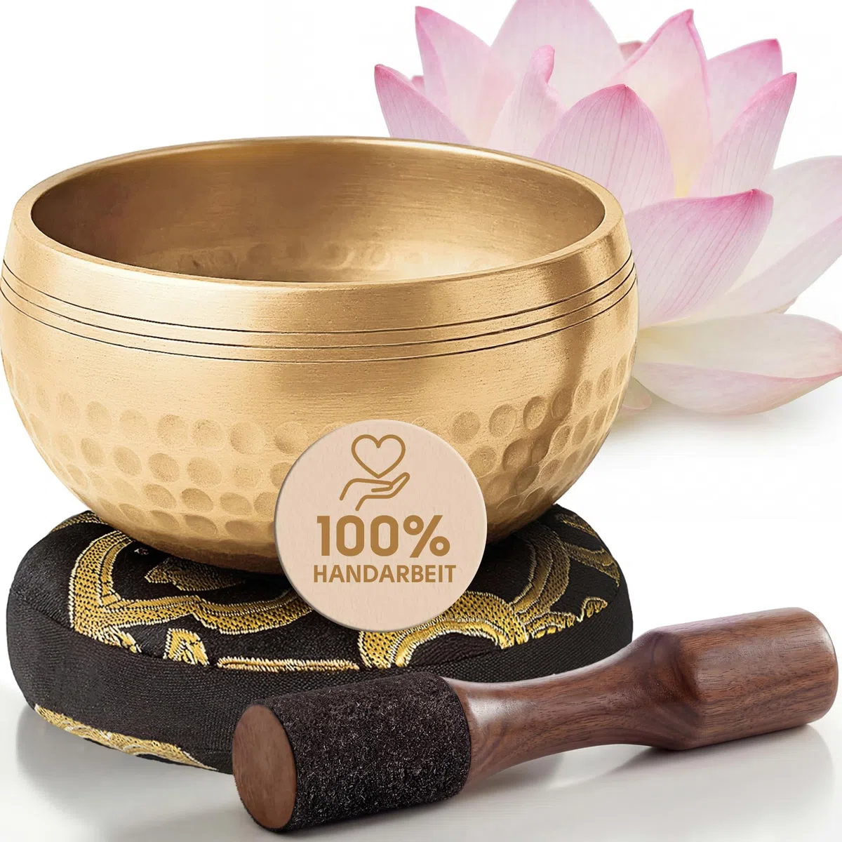 Silent Mind Klangschale Ø9 cm Bronze – Handgefertigtes Komplett-Set mit Kissen und Klöppel, für Anfänger geeignet, klarer stabiler Klang, ideal für Meditation und Achtsamkeit