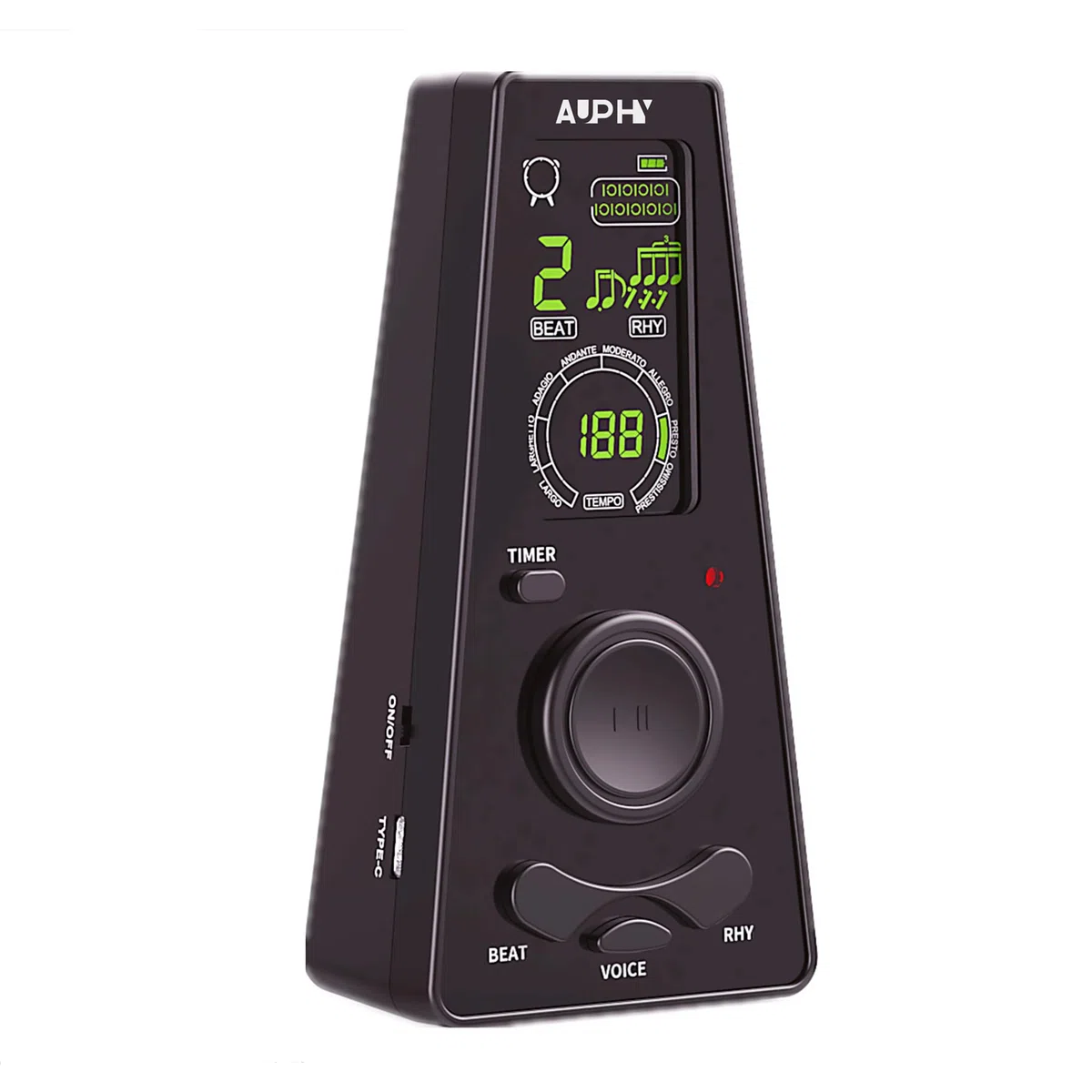 S200 AUPHY Digitales Metronom für Klavier Gitarre Violine Ukulele etc., mit Menschlicher Zählstimme/Timer-Funktion & Drehregler für Tempo, Präziser Takt & Vielseitige Rhythmusmuster Schwarz