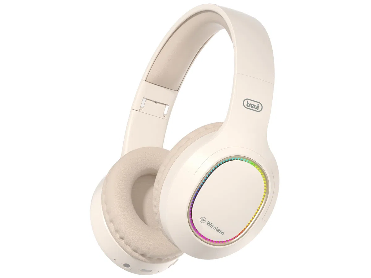 Trevi DJ 12E60 BT, kabellose Stereo-Kopfhörer mit eingebautem Mikrofon und Anrufannahme-Taste, bequem und faltbar, Micro SD, AUX-IN, wiederaufladbarer Akku, Autonomie 7-9 Stunden, cremefarben