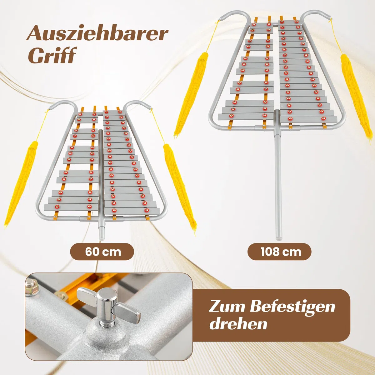 COSTWAY 29 Noten Glockenspiel, Aluminium Marsch-Xylophon mit verstellbarem Griff, 2 Schlägeln, Gürtelclip und Gürtel, Percussion Instrument, Metallophon für Erwachsene