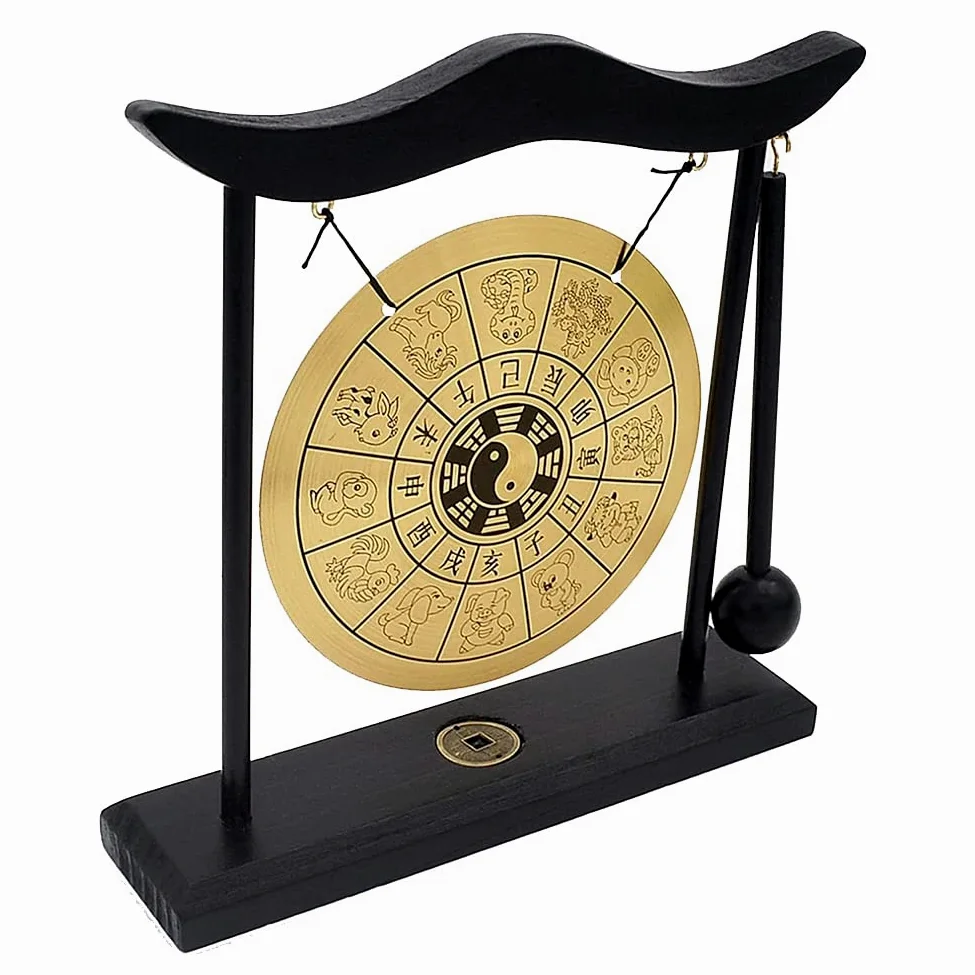 Hooshing Zen Art Feng Shui Tisch-Gong aus Messing mit Ständer, asiatische Dekoration für Zuhause, Büro, chinesische Sternzeichen