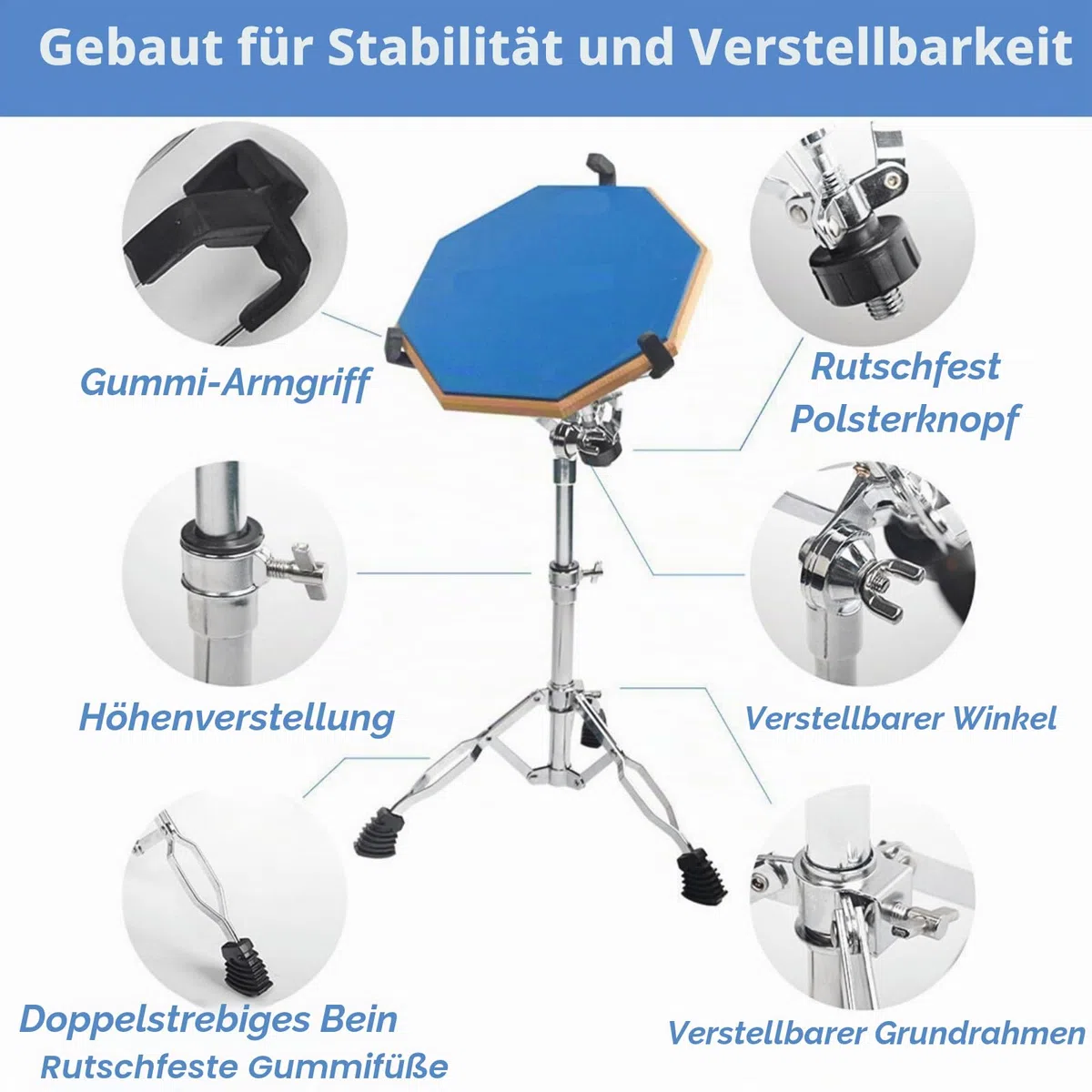 Youeon, Schnarrtrommelständer mit Halter für Schlagzeugstöcke, doppelt verstärkter Stativ-Schnarrtrommelständer, geeignet für Schnarrtrommeln von 25,4 cm bis 35,6 cm, Drum Pad, verstellbare Höhe von