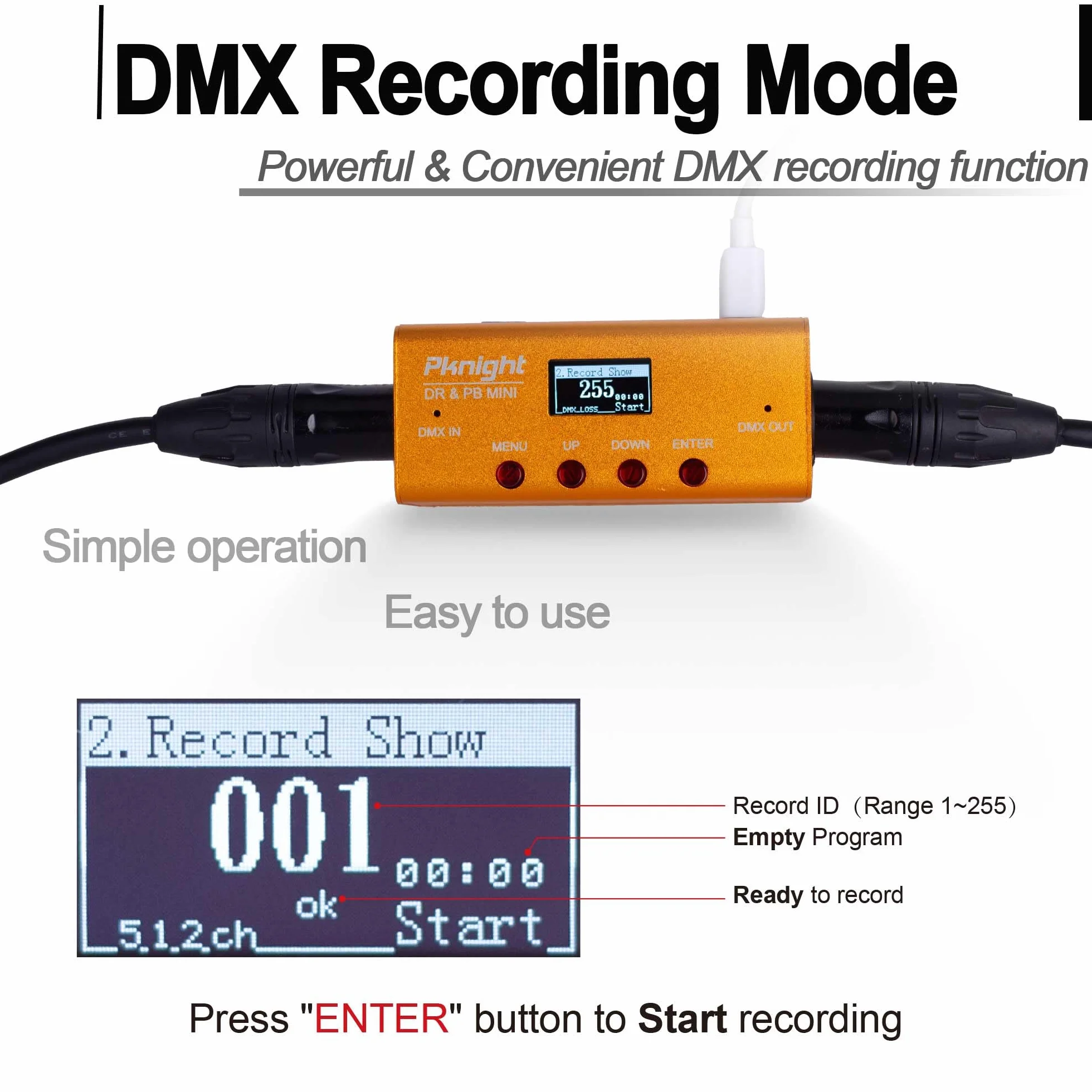 Pknight DMX-Recorder und Wiedergabe-Controller 1 Universum DR & PB MINI