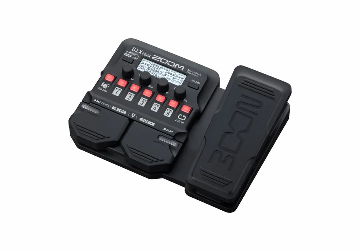 ZOOM G1X FOUR Multi-Effekt Expressionspedal für Gitarre mit Looper, Drum-Computer und Amp-Simulation – Ideal für Bühne & Studio, schwarz