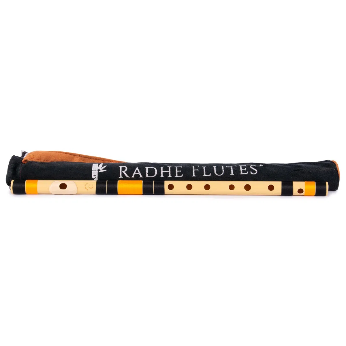 Radhe Flutes PVC-Faser, naturfarben, Rechtshänder, mit Samtbezug, Farbvariation + kompletter Flöten-Anfänger-Online-Kurs in Hindi und Englisch (Orange und Schwarz)