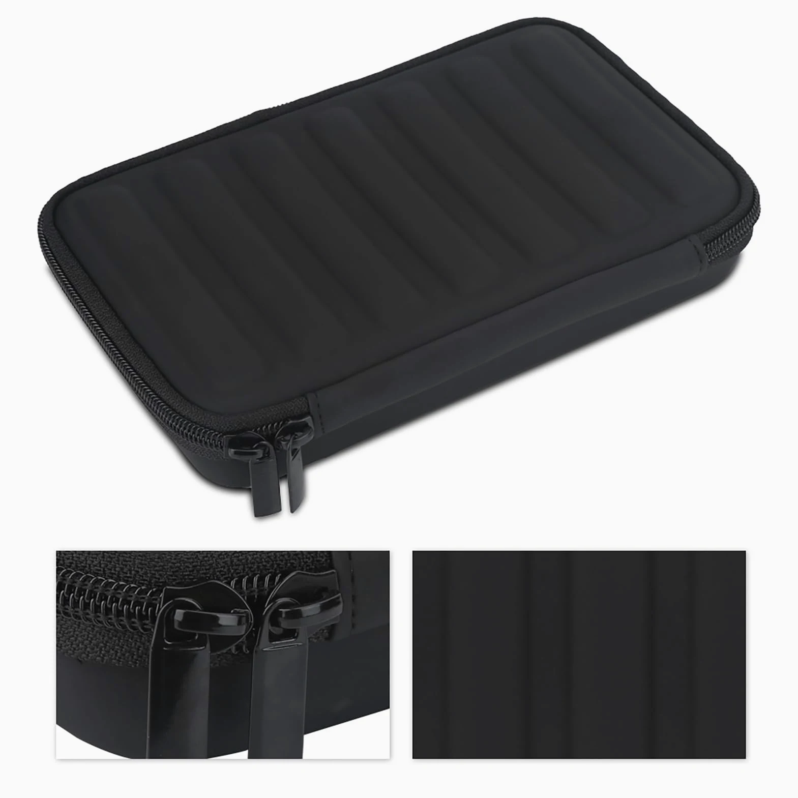 Mundharmonika-Tragetasche, PU-Leder, Reißverschlusstasche für Mundharmonika, Aufbewahrungsetui für 7 Mundharmonikas, schwarze Leder-Tasche für Mundharmonika, Aufbewahrungstasche für 7 Reißverschlüsse