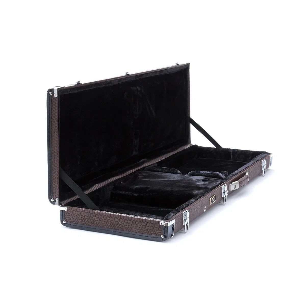 E-Bass Koffer Robust, Braun, Kompatibel mit J/P/MM-Style, Abschließbare Metallschnallen, Plüsch-Innenfutter, Wetterfest, Zubehörfach, 116x34x29 cm, Geeignet für E-Bassgitarren