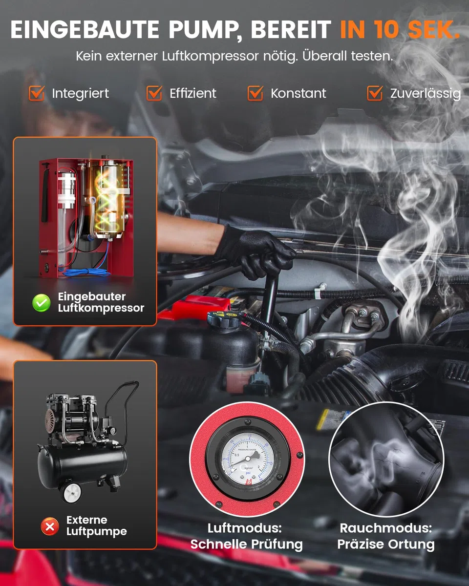 ANCEL S3000PRO KFZ Nebelmaschine mit eingebauter Luftpumpe und Manometer, Auto Rauchmaschine Lecksuchgerät mit Zwei Modi, Professionelle Smoke Leak Detector für Full Autos System Lecks Test