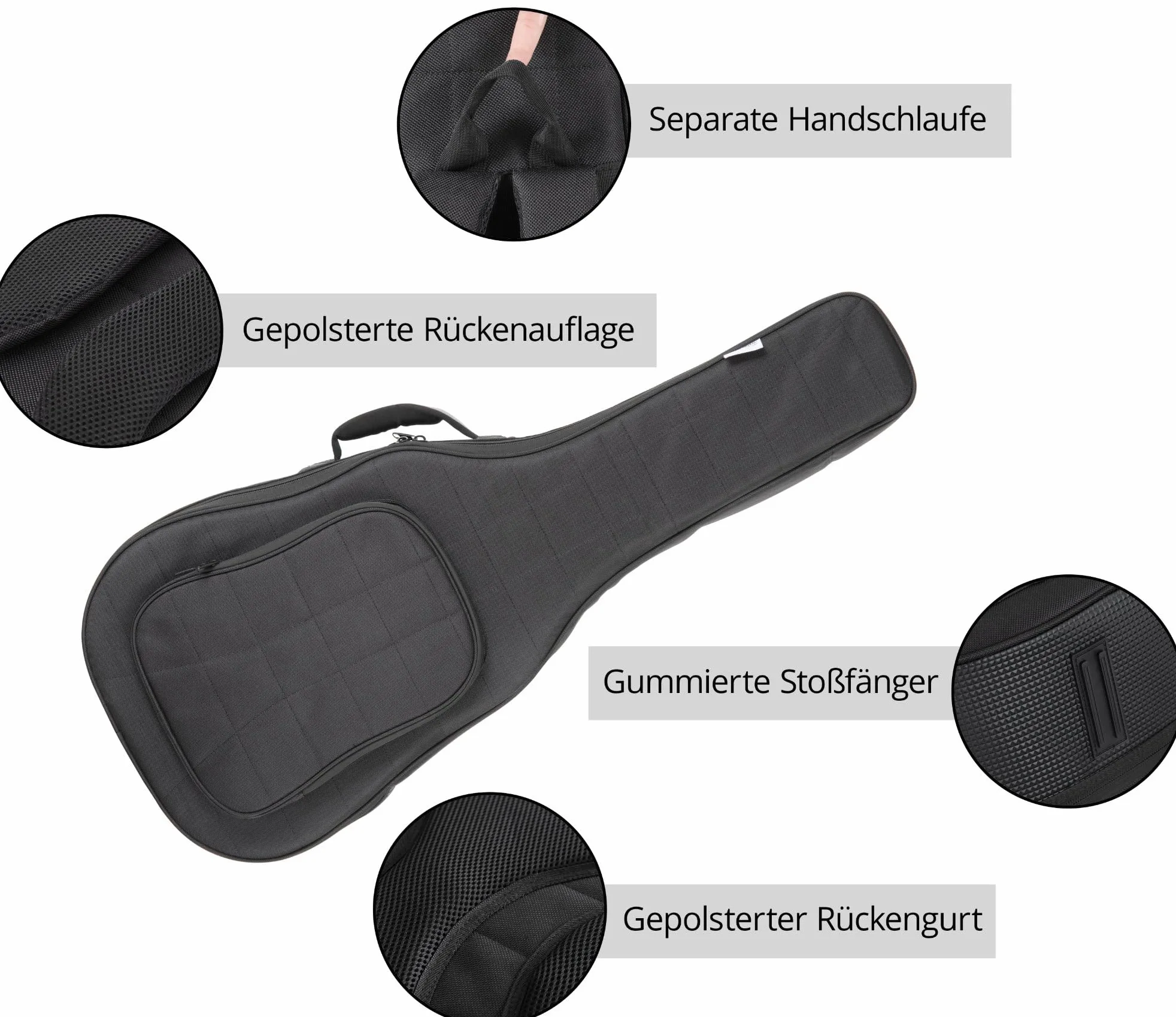 Shaman WGBT-4122BK Westerngitarre Tasche - Dick gepolsterter Gigbag für Akustikgitarren - Verstellbare Halsstütze - Gepolsterte Außentasche mit extra Tablet-Fach - Mit Rucksackgarnitur - Schwarz