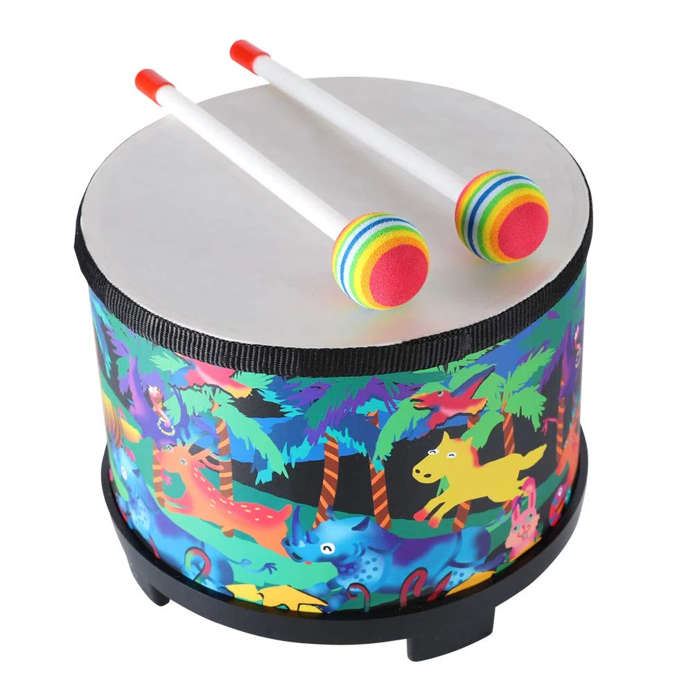 Floor Tom Trommel 25,4 cm Percussion Montessori Percussion Instrument Musiktrommel mit 2 Schlägeln Besonderes Weihnachten Geburtstag Geschenk (8inch Forest)