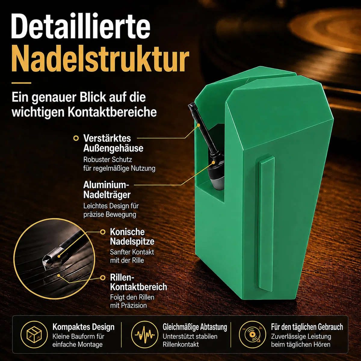 Ersatznadel für Plattenspieler kompatibel mit VM95 Serie, Diamantspitze Vinyl Nadel, Einfache Montage, Schont Schallplatten, Hochwertiger Tonabnehmer Ersatz für VM95C/E/EN/ML/SH (Grün)