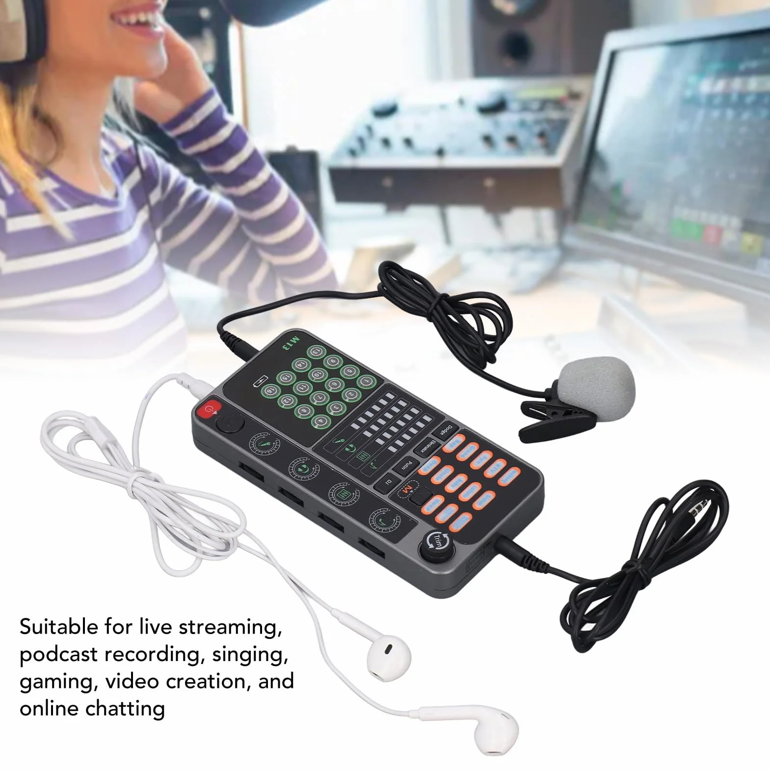 Tragbare Handheld-Sprachverzerrer, Live-Soundkarte mit Sound, Multifunktionale Effektmaschine, Sprachverzerrer mit Bluetooth für Telefon, PC, Laptops, YouTube, TikTok, NS,