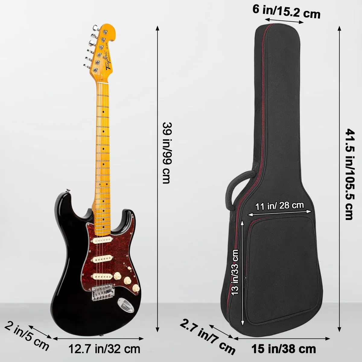E-Gitarrentasche 39-40 Zoll E-Gitarren-Gigbag, 0,38 Zoll dick gepolstertes Gitarrenetui wasserdicht mit Tasche und verstellbarem Schultergurt Nackenschutz-Kissenpolster, schwarz