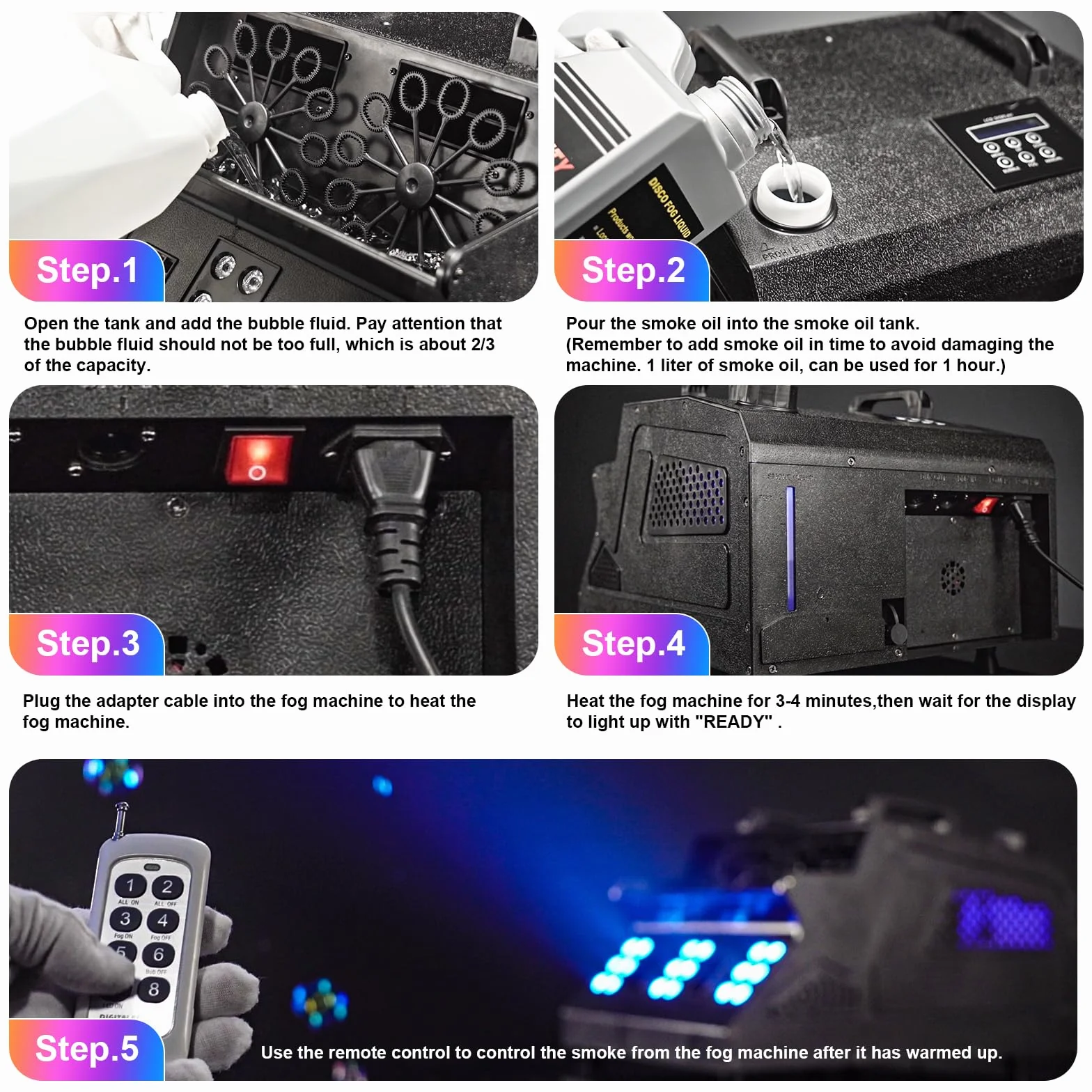 1500W Rauchblasenmaschine mit Fernbedienung, 18 RGB LED d-mx512 Unterstützung Unabhängig Gesteuerter Nebelblasenmaschine für Hochzeiten Bühnen Party Halloween Weihnachten