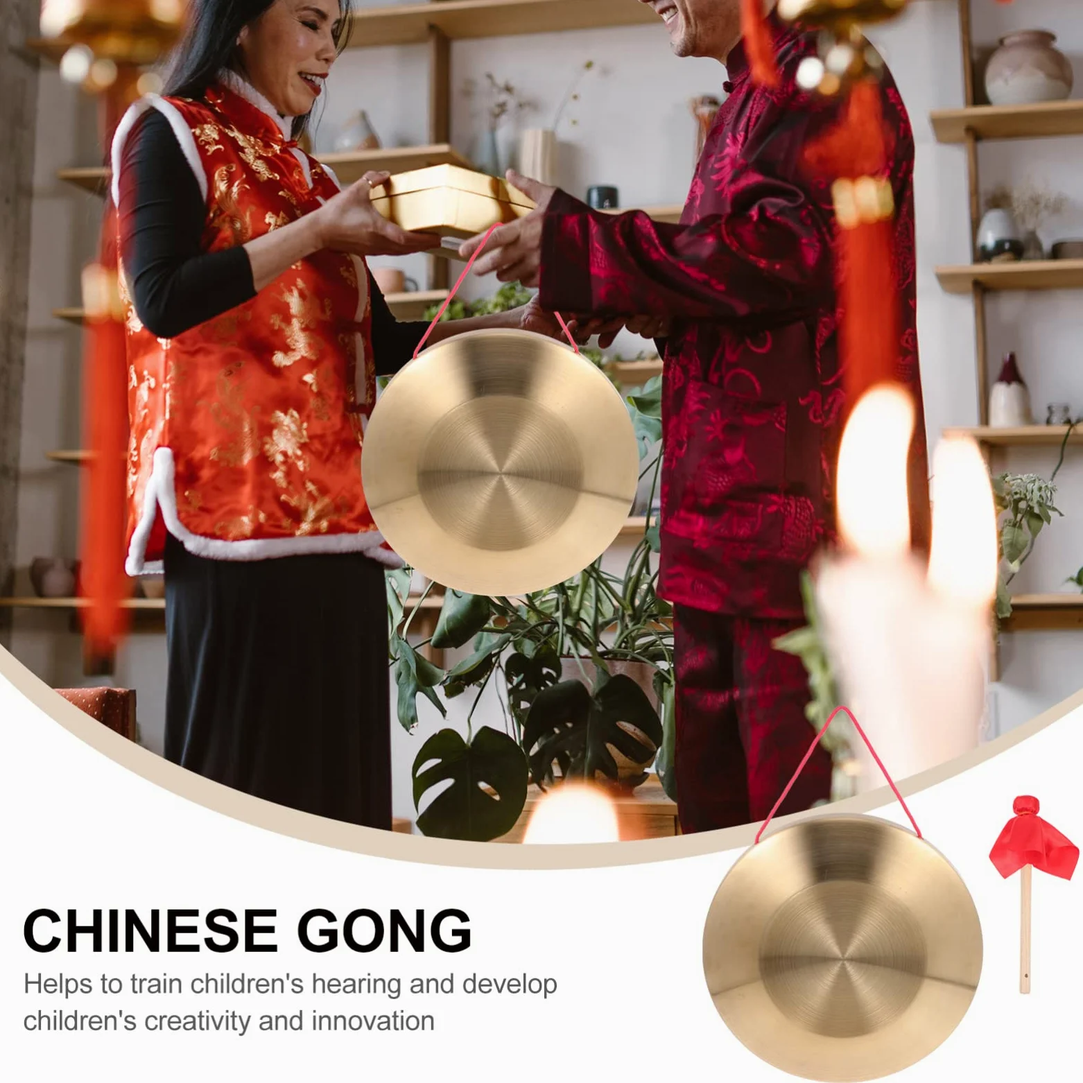 Generic Gong mit Schlägel, 22 cm Tam Tam Gong Traditionelles Chinesische Percussion Instrument, Kupfer Dekorative Chau- Gong für Zuhause, Büro
