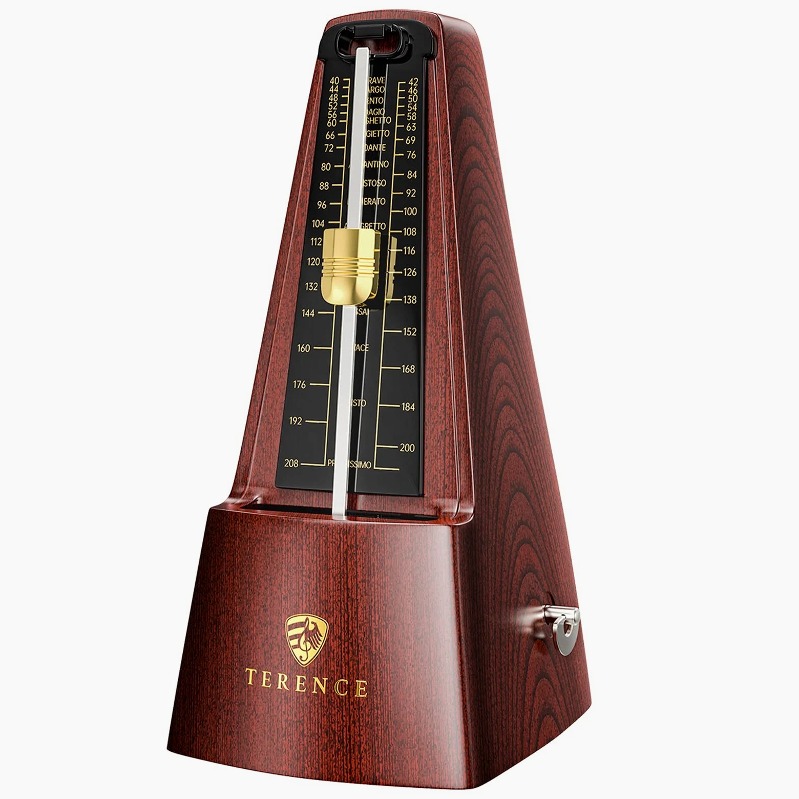TERENCE Mechanisches Metronom für Gitarre Bass Klavier Violine Bass Metronom mit präziser Bewegung mit hoher Präzision Traditionelle Pyramide für Anfänger Erwachsene und Kinder Walnussfarbe