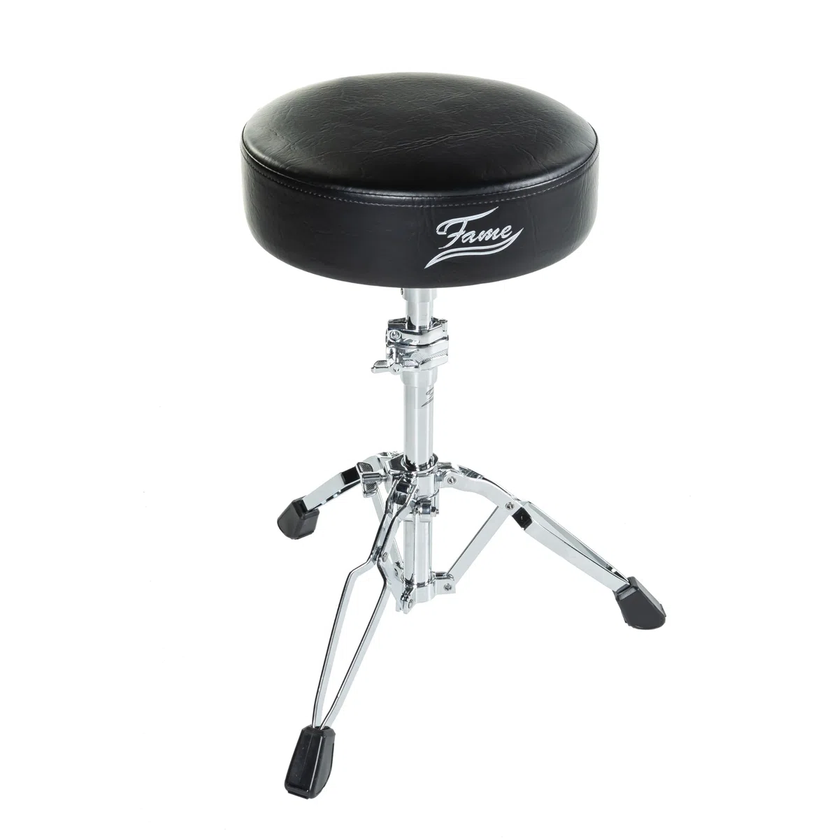Hochwertiger Schlagzeughocker, gepolsterter runder Sitz, stufenlose Höhenverstellung 54-74 cm, faltbares Design, stabile Hartgummifüße, ideal für Proberaum Studio Bühne