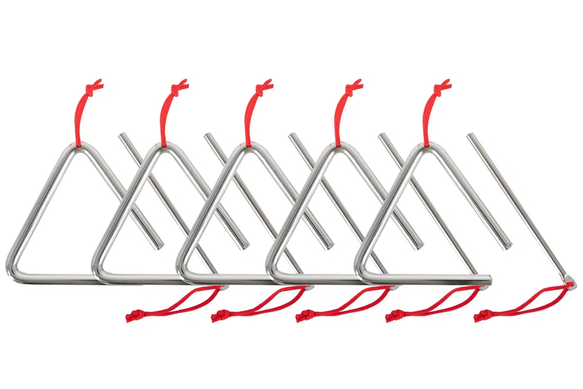 5x Classic Cantabile Triangel mit Schlägel - Triangle aus Stahl für Kinder und Musikalische Früherziehung - Schlaginstrument mit 10cm (4") Größe und Klöppel - ideal für Kindergarten