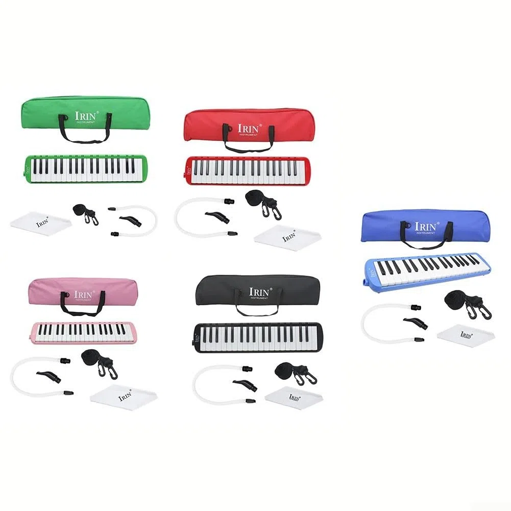 Student Melodica mit 37 Tasten und Tube-Tasche, inklusive kurzen und langen Mundstücken für verschiedene Spielstile (Grün)